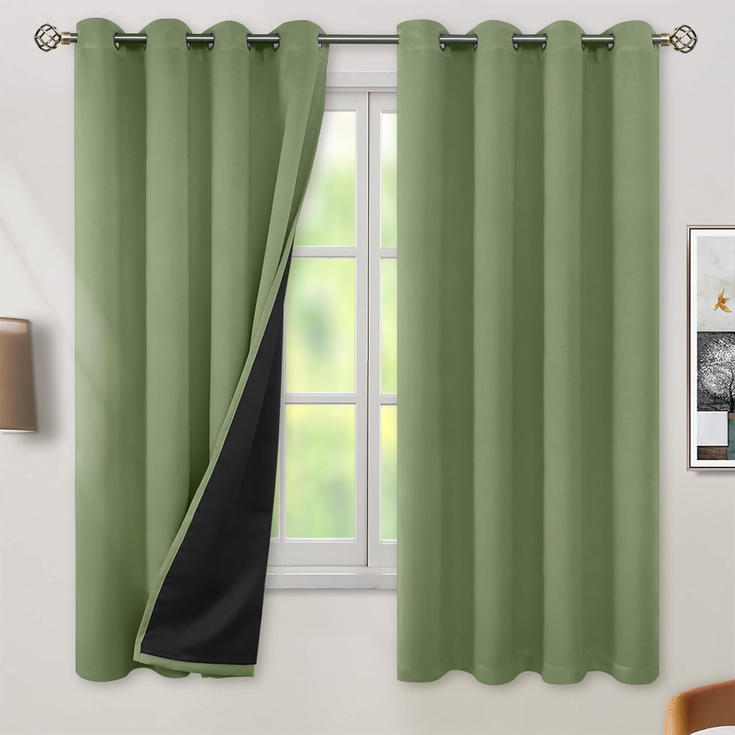 BGment Thermal Insulated 100% Blackout Curtains for Bedroom with Black Liner, Double Layer Full Room Darkening Noise Reducing Grommet Curta…