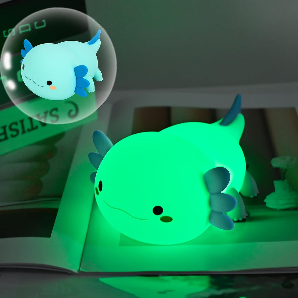HAPPYBAG Axolotl Night Light, Cute Axolotl lamp Gifts for Kids, Dimmable Silicone Animal Nursery Night Light, Kawaii Rechargeable Bedside…
