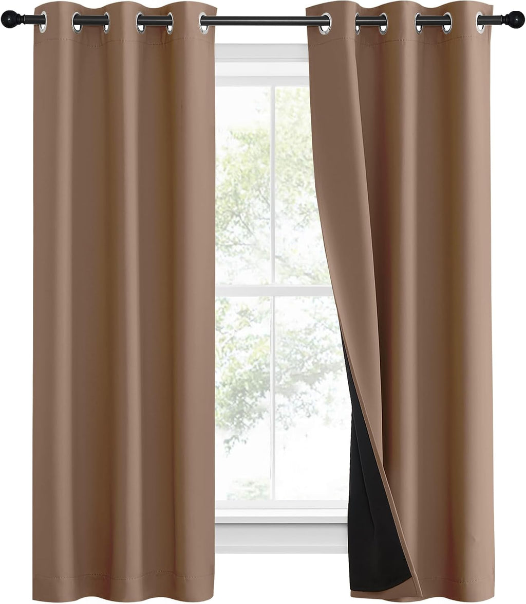 Nicetown 100% Blackout Curtains Thermal, Noise Reduction and Privacy Curtains for Patio Door, Black Lined Blackout Drapes with Grommet Top,…