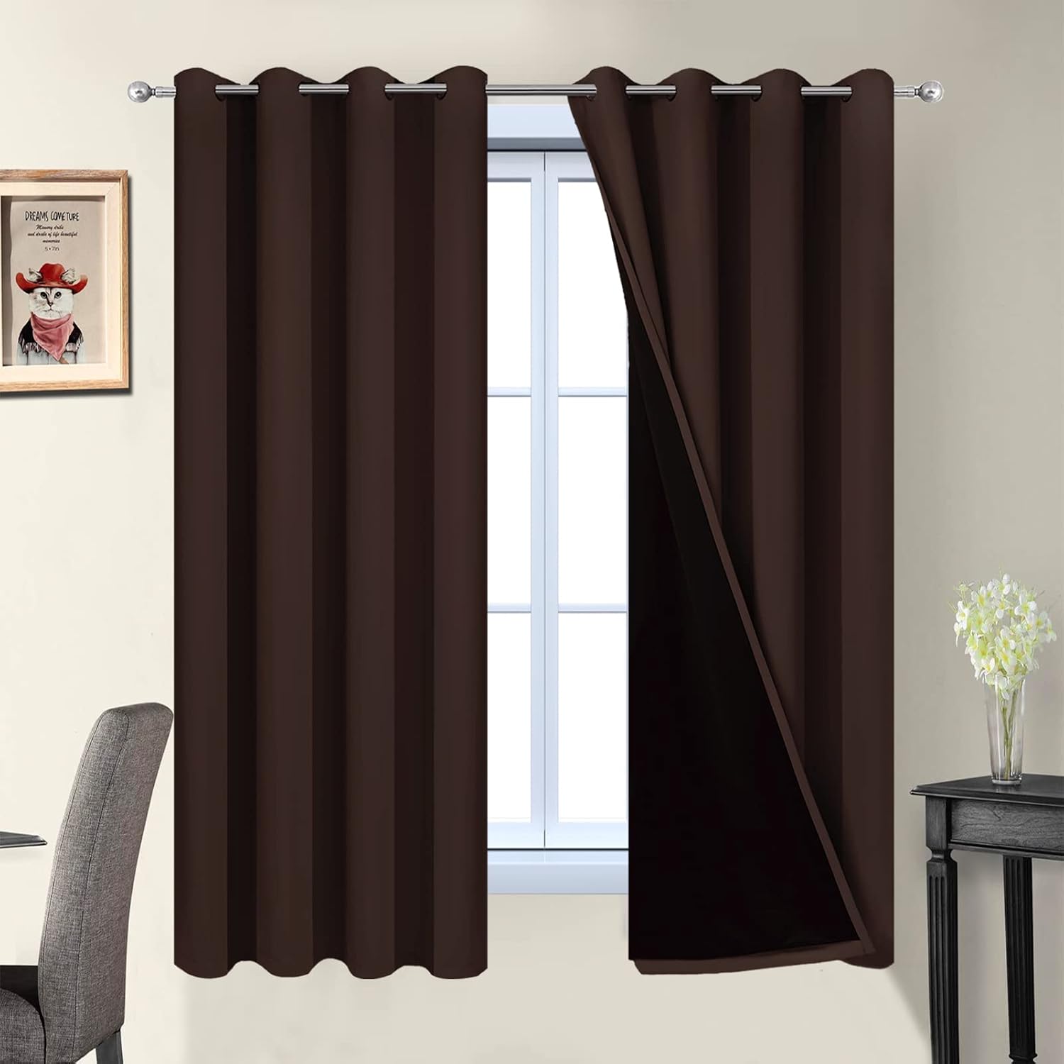 Yakamok Blackout Curtains 63 Inches Long, Blackout Curtain Panels for Bedroom, 2 Thick Layers Grommet Top Thermal Insulated Drapes with Blac…