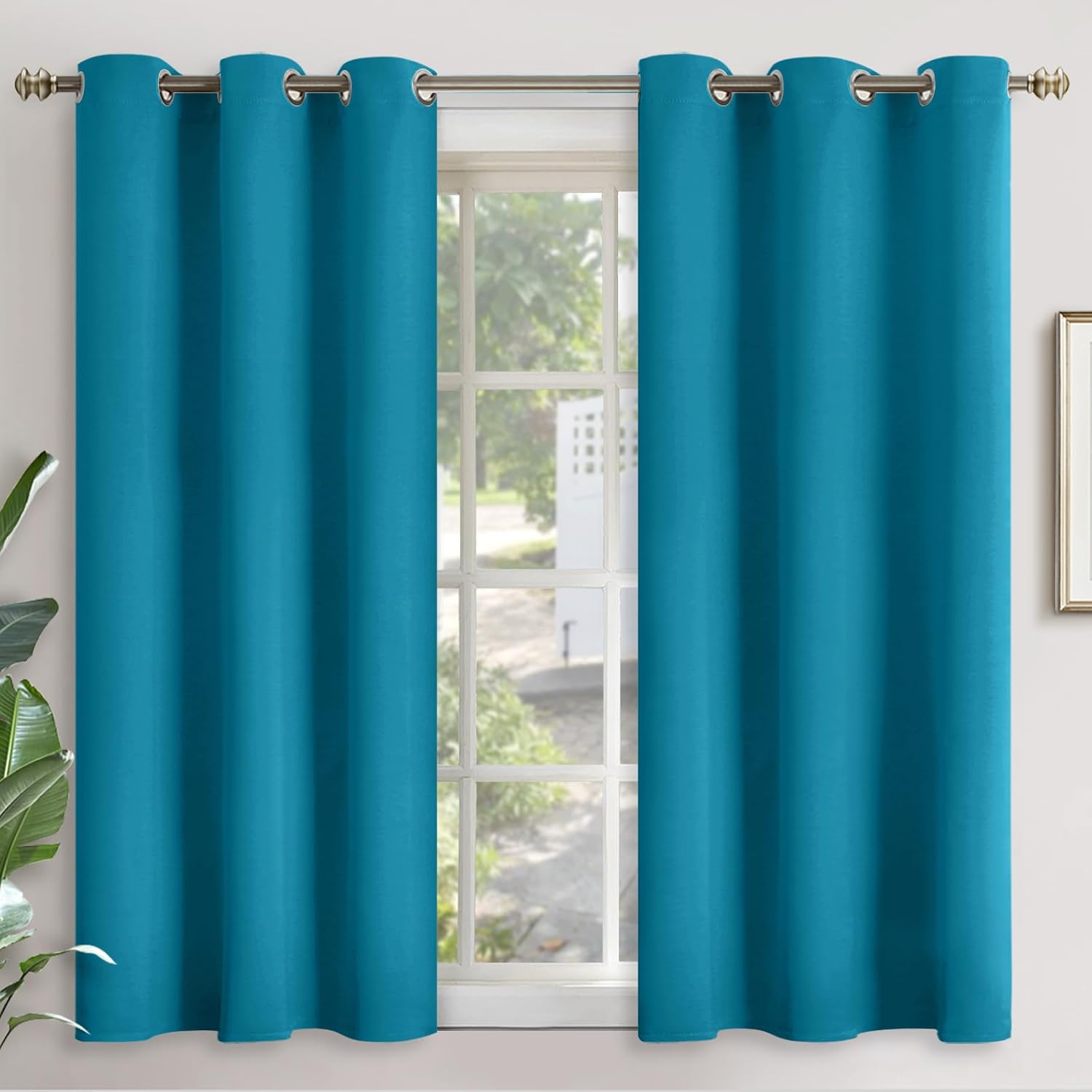 YoungsTex Teal Blue Blackout Curtains 48 Inches Length - Short Thermal Insulated Drapes with Grommet Room Darkening Privacy for Living Room…