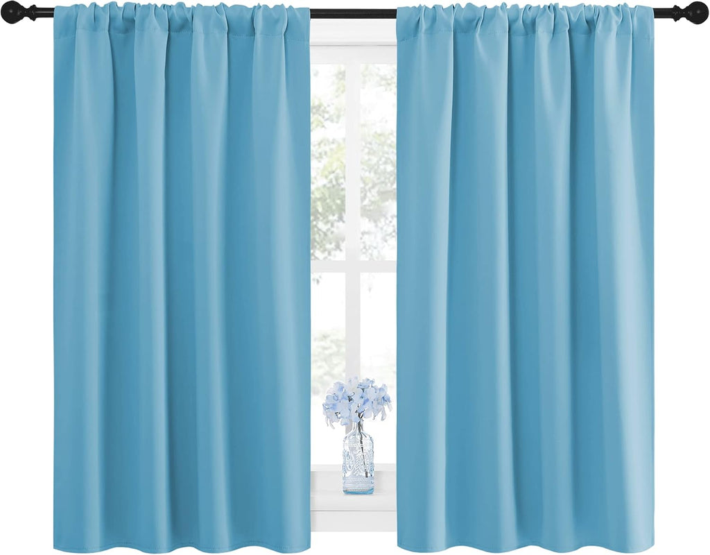 NICETOWN Kitchen Window Blackout Curtain Panels - Energy Saving Window Covering Thermal Insulated Rod Pocket Drapes for Basement(Teal…