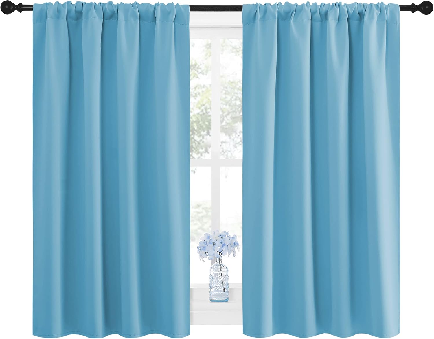 NICETOWN Kitchen Window Blackout Curtain Panels - Energy Saving Window Covering Thermal Insulated Rod Pocket Drapes for Basement(Teal…