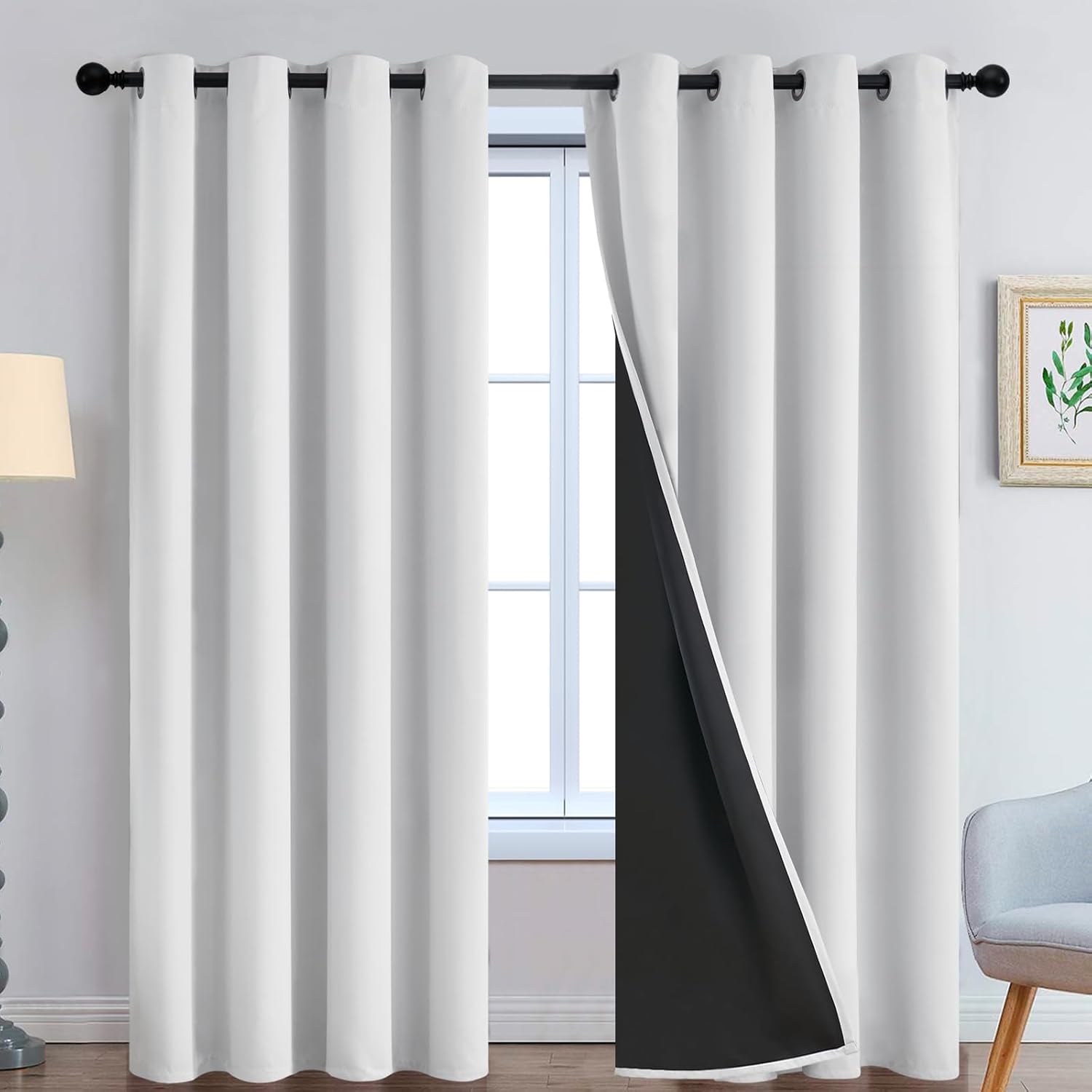 Yakamok 100% Blackout Curtains 96 Inches Long, 2 Thick Layers Heat and Full Light Blocking Soft Thermal Insulated Drapes for Bedroom(52" Wi…