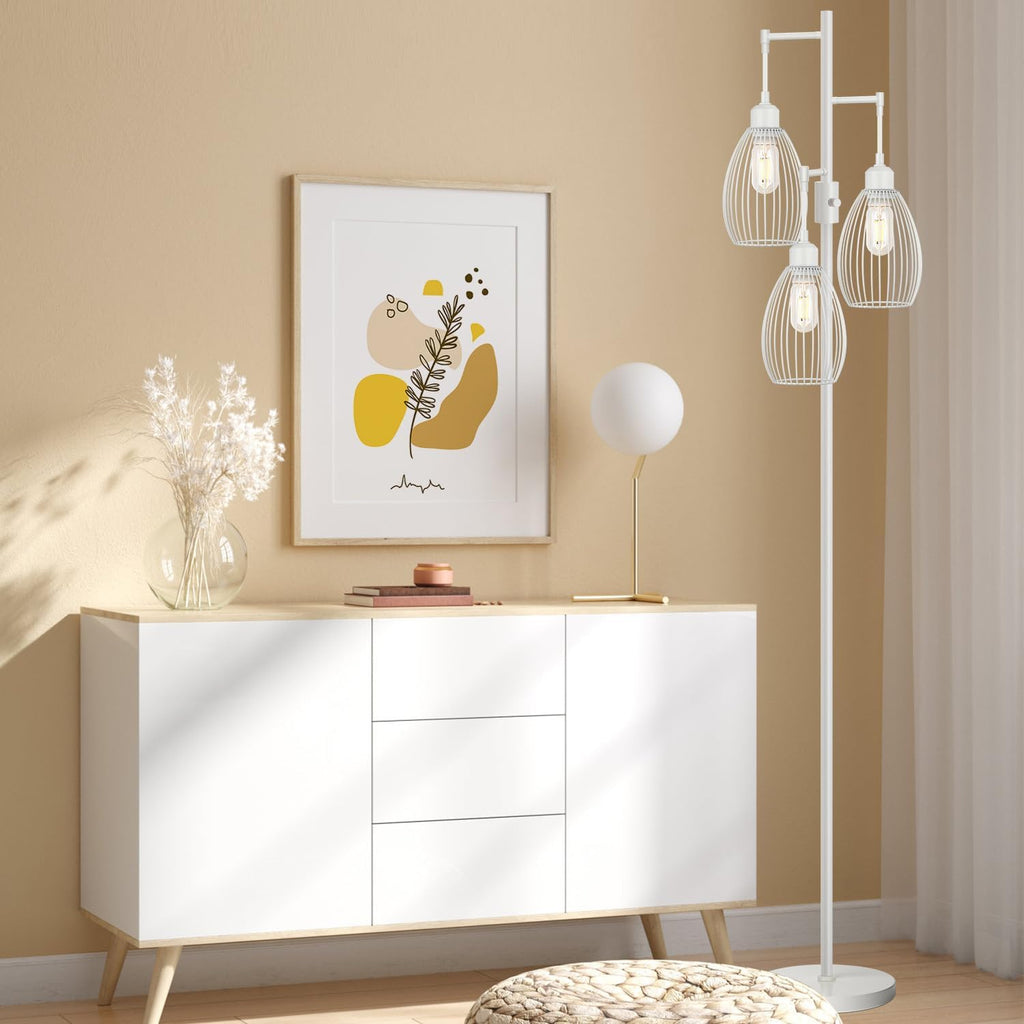 Dimmable Floor Lamp, 3 x 800LM LED Edison Bulbs Included, Farmhouse Industrial Floor Lamp Standing Lamp with Elegant Teardrop Cage Head…