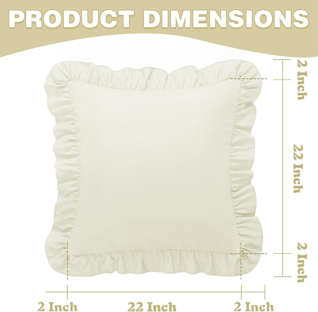 KKJIAF Ruffle Pillow Cases 22x22 Inches, Beige Square Ruffled Pillow Covers Set of 2, Microfiber Wrinkle Resistant Pillow Shams with…