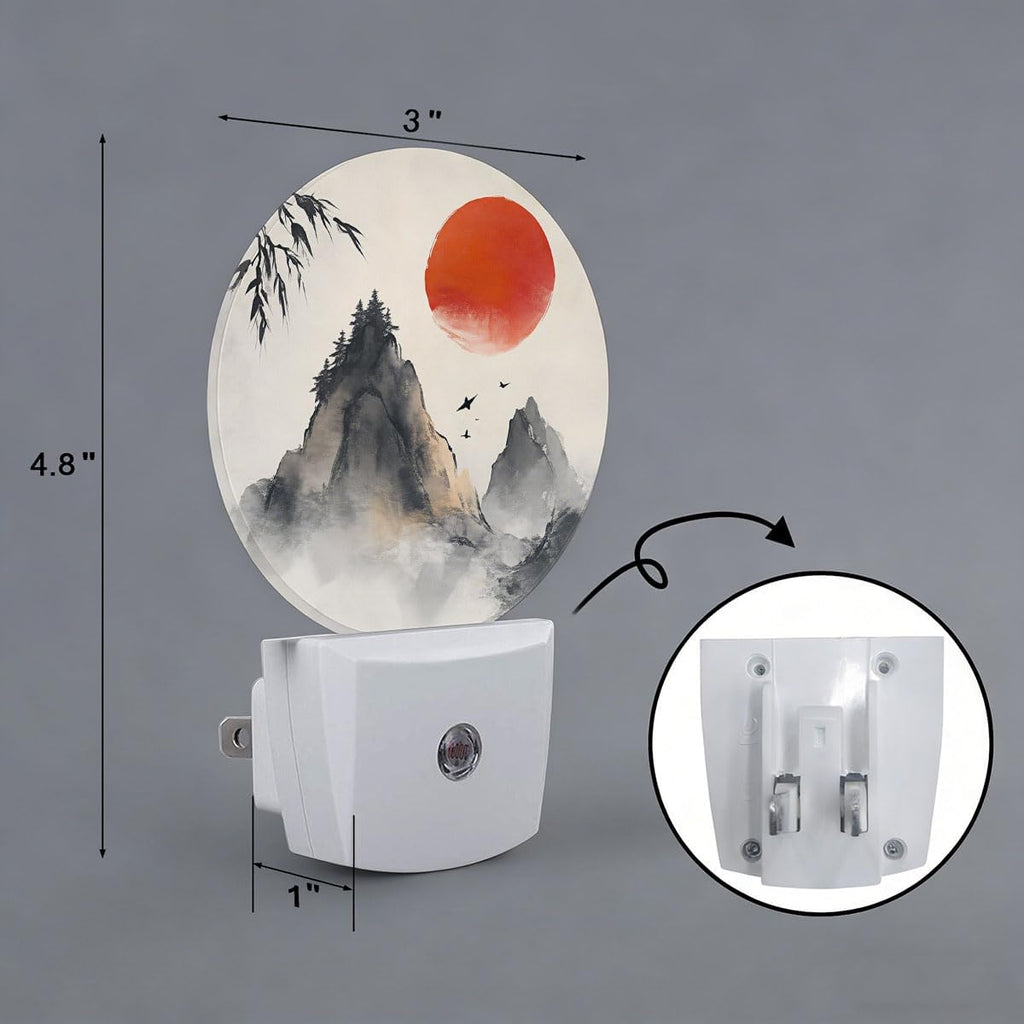Chinese Landscape Painting Mountain Sunset Night Light Plug-in Sleep Lamp Led Dusk to Dawn Night Light for Bedroom