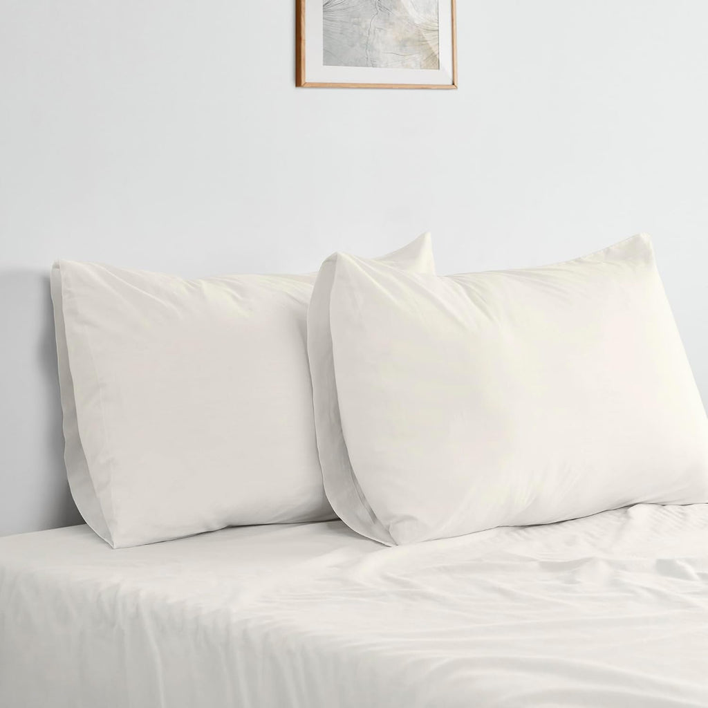 Bioweaves 100% Organic Washed Cotton Percale Weave Pillow Cases King Size GOTS Certified Queen Pillow Covers, Envelope Closure – Set of 2,…