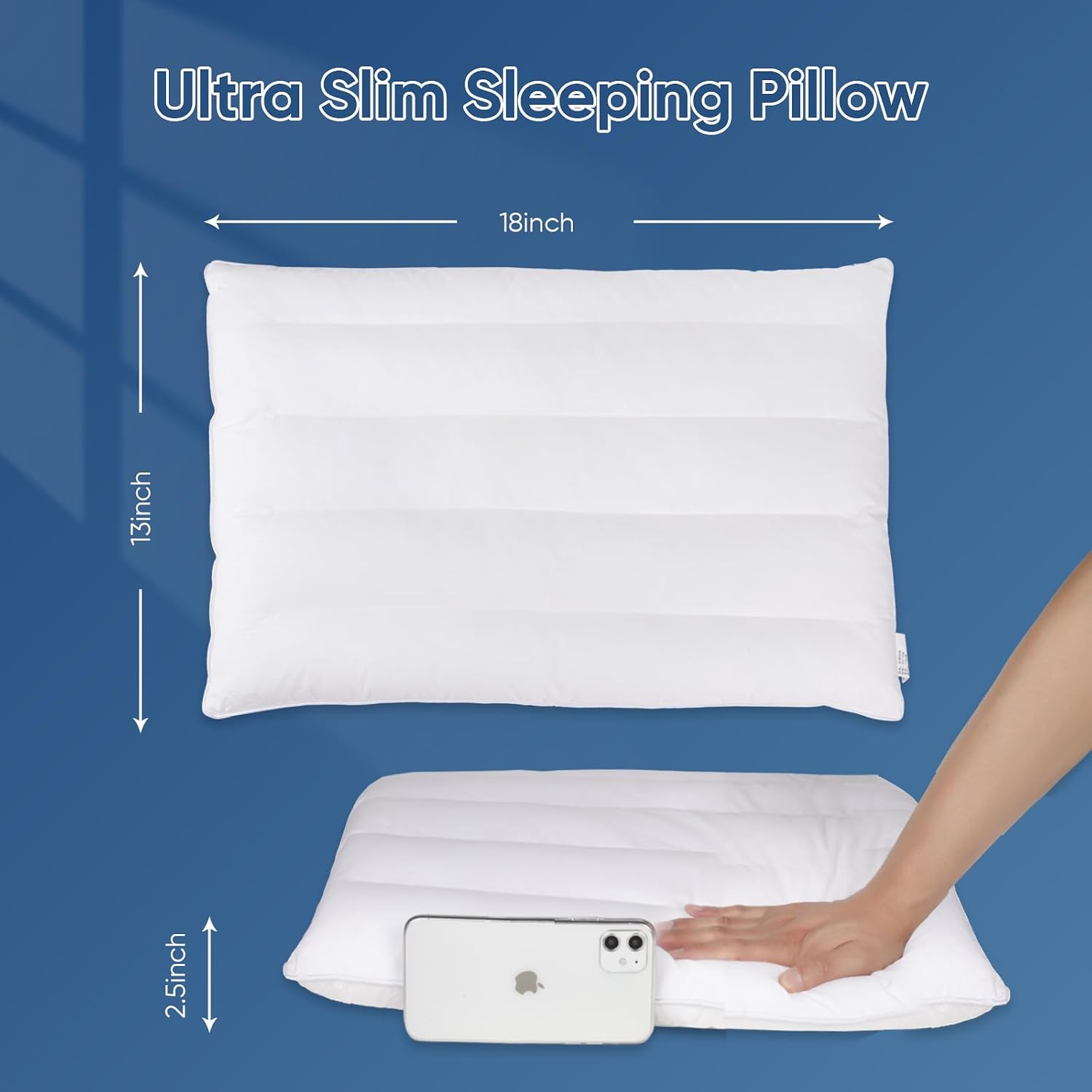 MINUPWELLHome MINUPWELL Ultra Flat Small Pillow for Sleeping, 18x13in Small Pillow for Travel 7D High Support 2.5 inch Height Ultra Thin Mi…