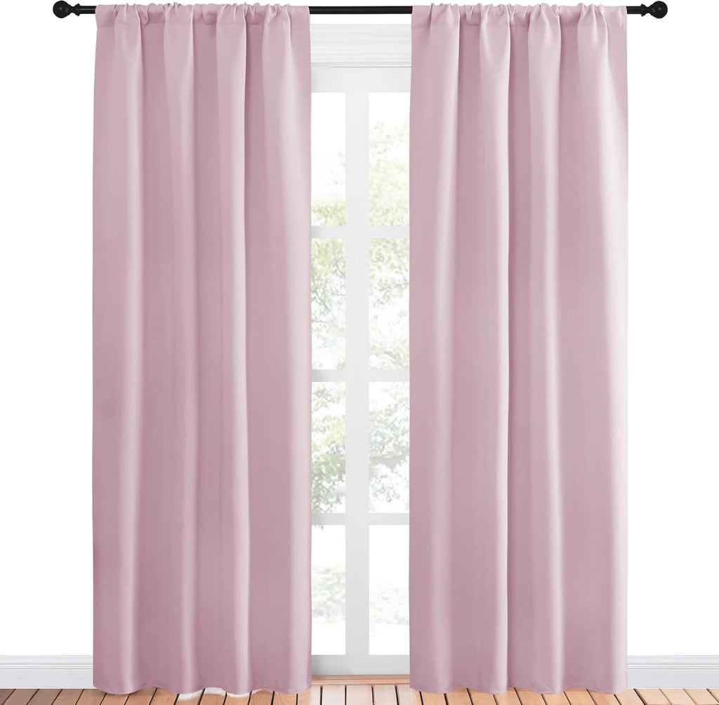 NICETOWN Living Room Blackout Curtains - Nursery Essential Thermal Insulated Solid Rod Pocket Blackout Panels/Drapes (Lavender Pink=Baby…