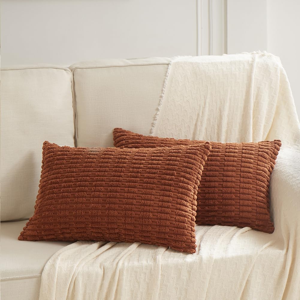Fancy Homi Decorative Throw Pillow Covers for Bed Couch Bedroom Bench, Soft Corduroy Solid Pillow Case, Rustic Farmhouse Boho Room…