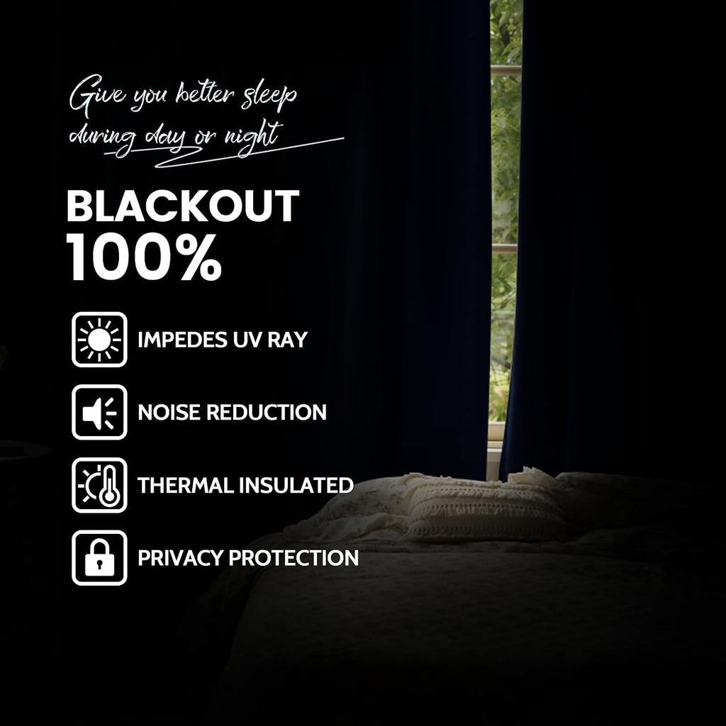 Yakamok Navy Blue 100% Blackout Curtains 96 Inches Long Thermal Insulated Window Curtain for Bedroom Living Room Darkening Set of 2 Panels…