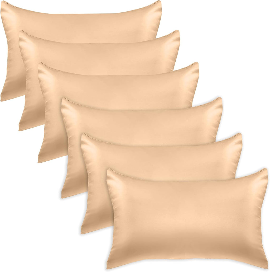 Elegantcomfort Elegant Comfort 6-Pack Champagne Satin Pillowcase Set with Hidden Zipper Closure, Silky Smooth for Hair and fabric comfort…