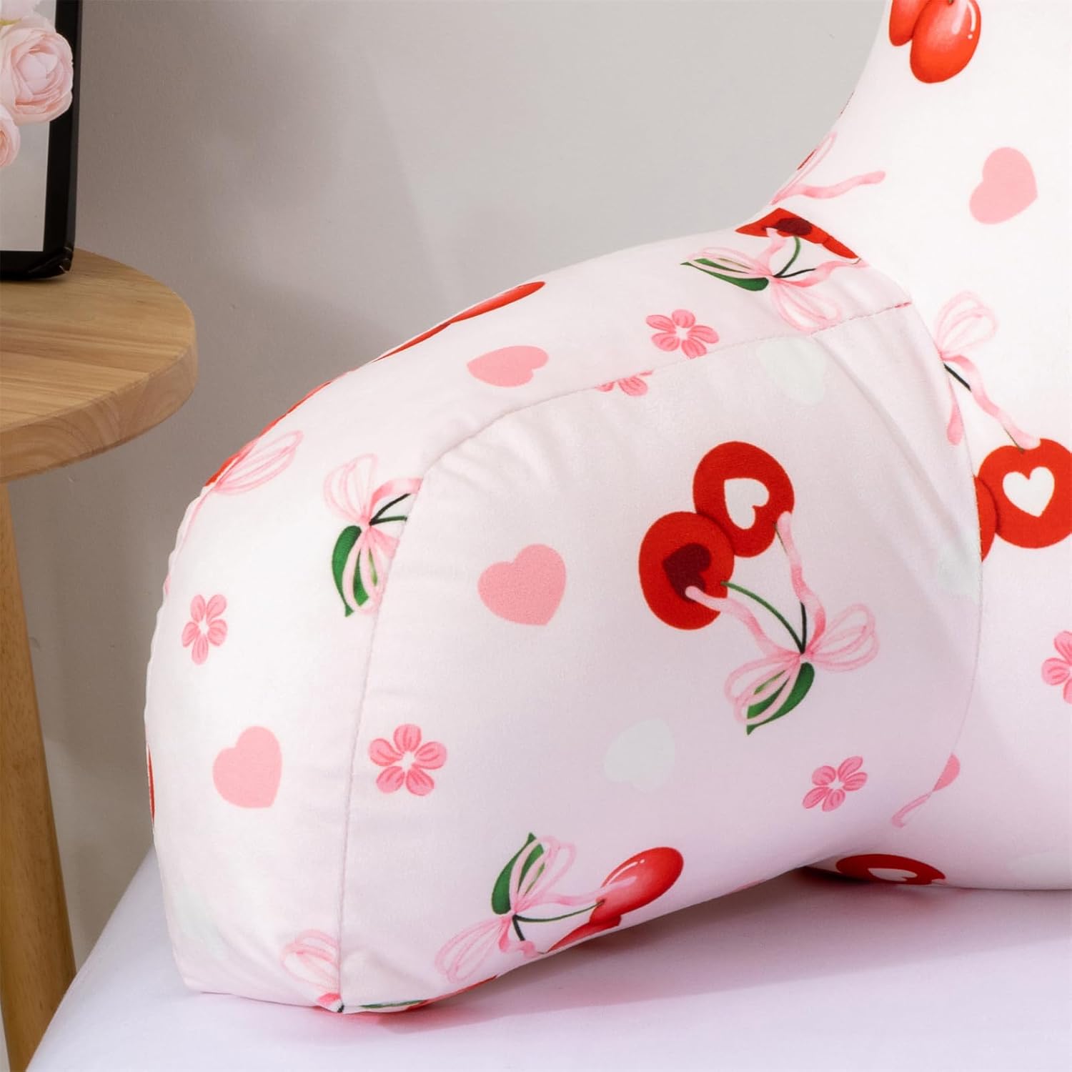 Holawakaka Kids Backrest Reading Pillow with Arms, Cherry Bowknot Print Plush Bed Rest Pillows for Teens Girls Sitting in Bed, Sofa…