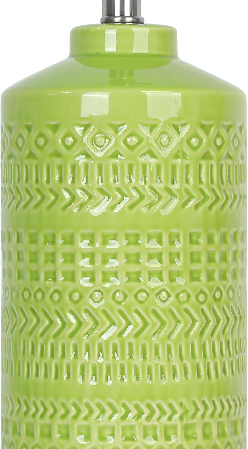 JUNNAI Light Green Ceramic Table Lamp 25 inch 3-Way Dimmable Nightstand Lamp with White Linen Shade Bedside Lamp for Living Room Bedroom…