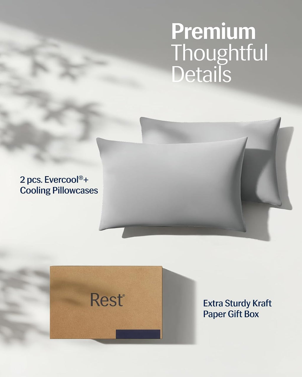 Rest ® Evercool®+ Cooling Pillowcases King - 2 Pillowcases for Sensitive Skin, Silver Infused Fabric for Hygienic Sleep, Silky Smooth for C…