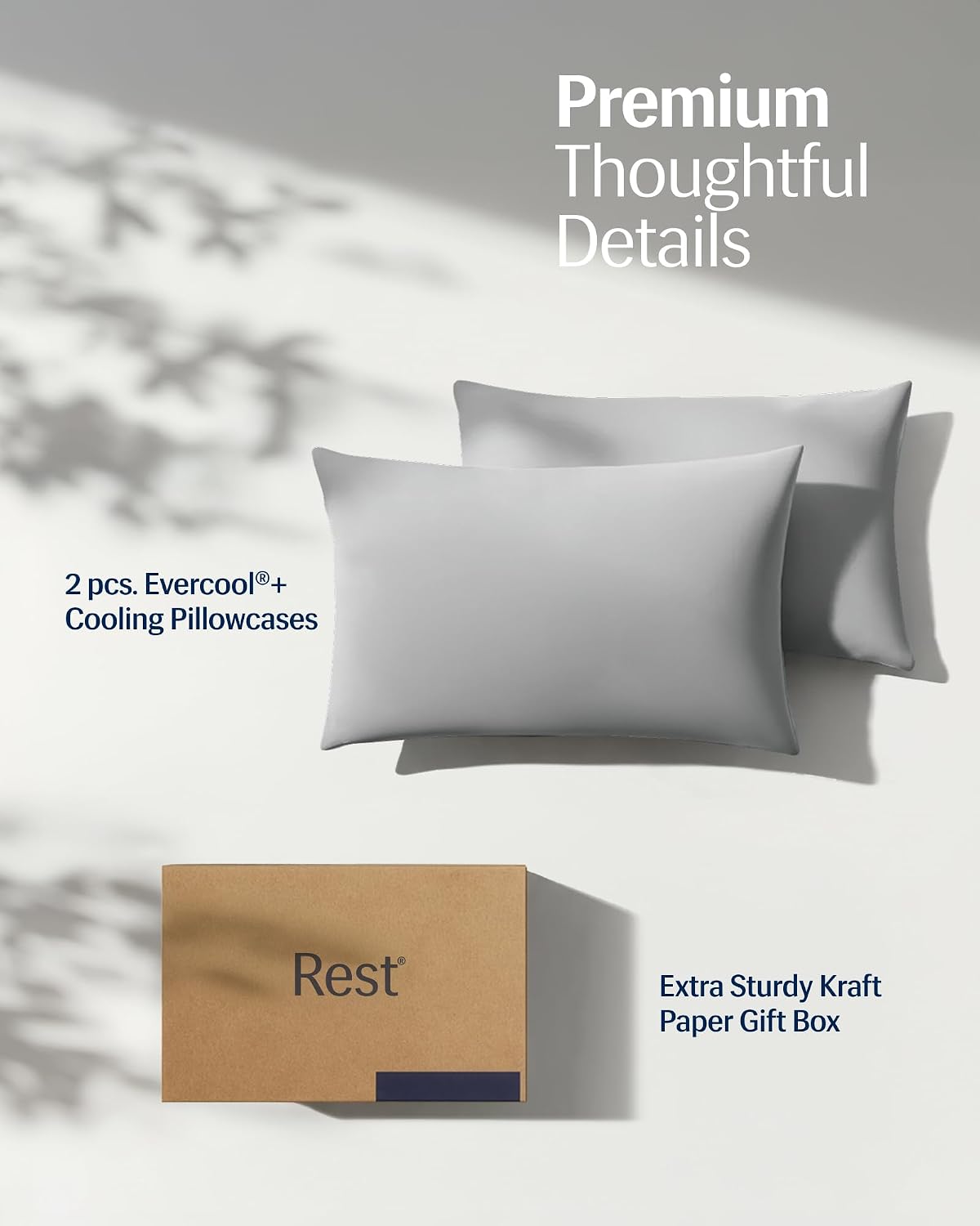 Rest ® Evercool®+ Cooling Pillowcases King - 2 Pillowcases for Sensitive Skin, Silver Infused Fabric for Hygienic Sleep, Silky Smooth for C…