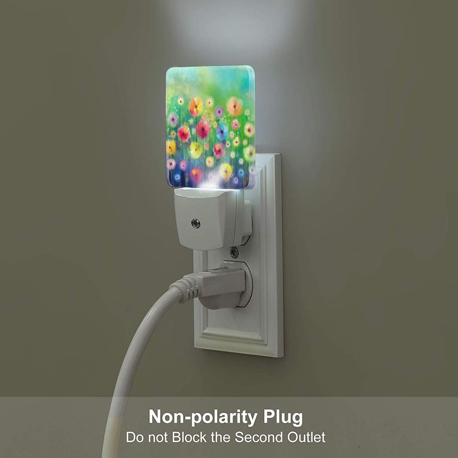 Colorful Countryside Wildflowers Night Light, Plug Into Wall Decor for Stairway, Hallway, Kitchen, Dusk to Dawn Sensor Nightlights for…