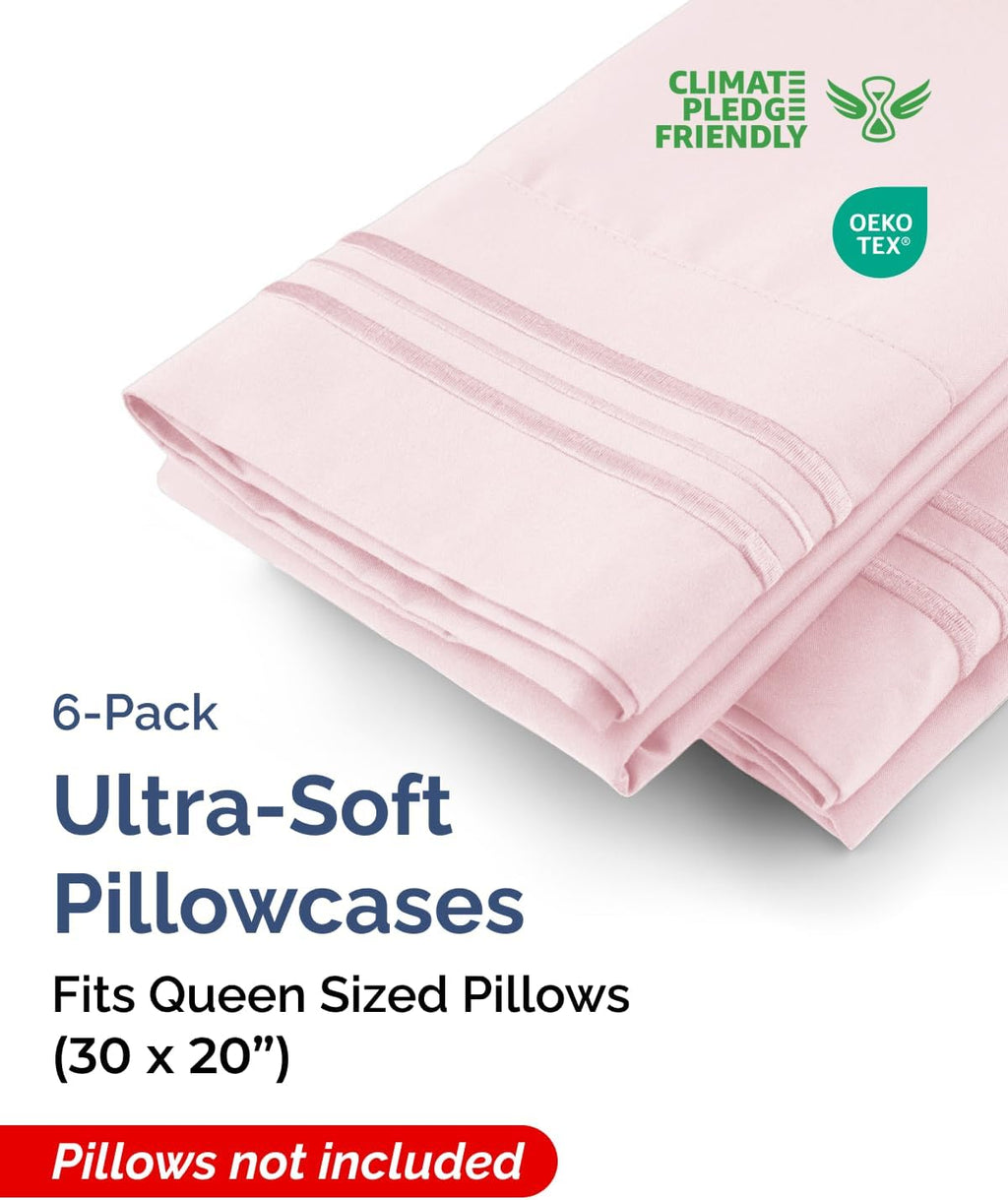 Queen Pillow Cases Set of 6 - Ultra Soft Hotel Quality Pillowcase Covers - Comfy & Wrinkle Free - Shrink & Fade Resistant - Machine…