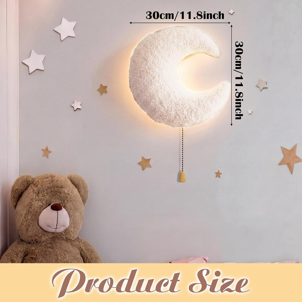 Aurelema Fluffy Moon Night Light Wall Lamp Sleeping Nursery Lighting Cute Floating Battery Operated Hanging Lamp for Baby Boys Girls…