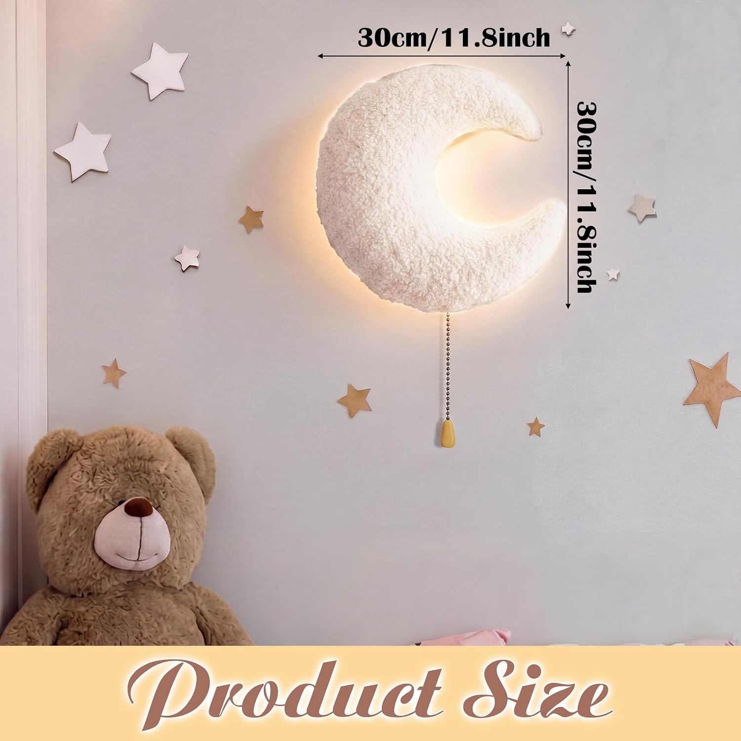 Aurelema Fluffy Moon Night Light Wall Lamp Sleeping Nursery Lighting Cute Floating Battery Operated Hanging Lamp for Baby Boys Girls…