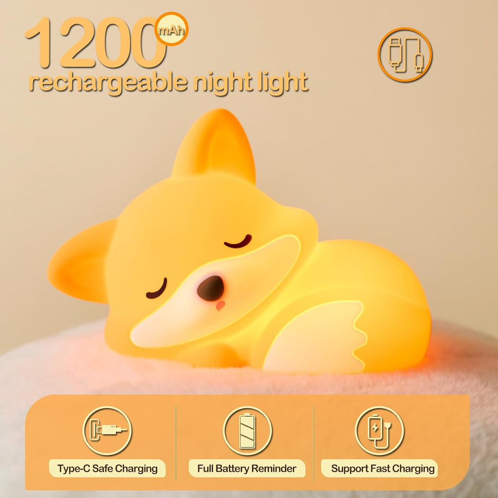 Atsuinightlight ATSUI Fox Night Light, LED Squishy Novelty Animal Lamp, Food Grade Silicone, 2 Level Dimmable, Nursery Nightlight for Desk…