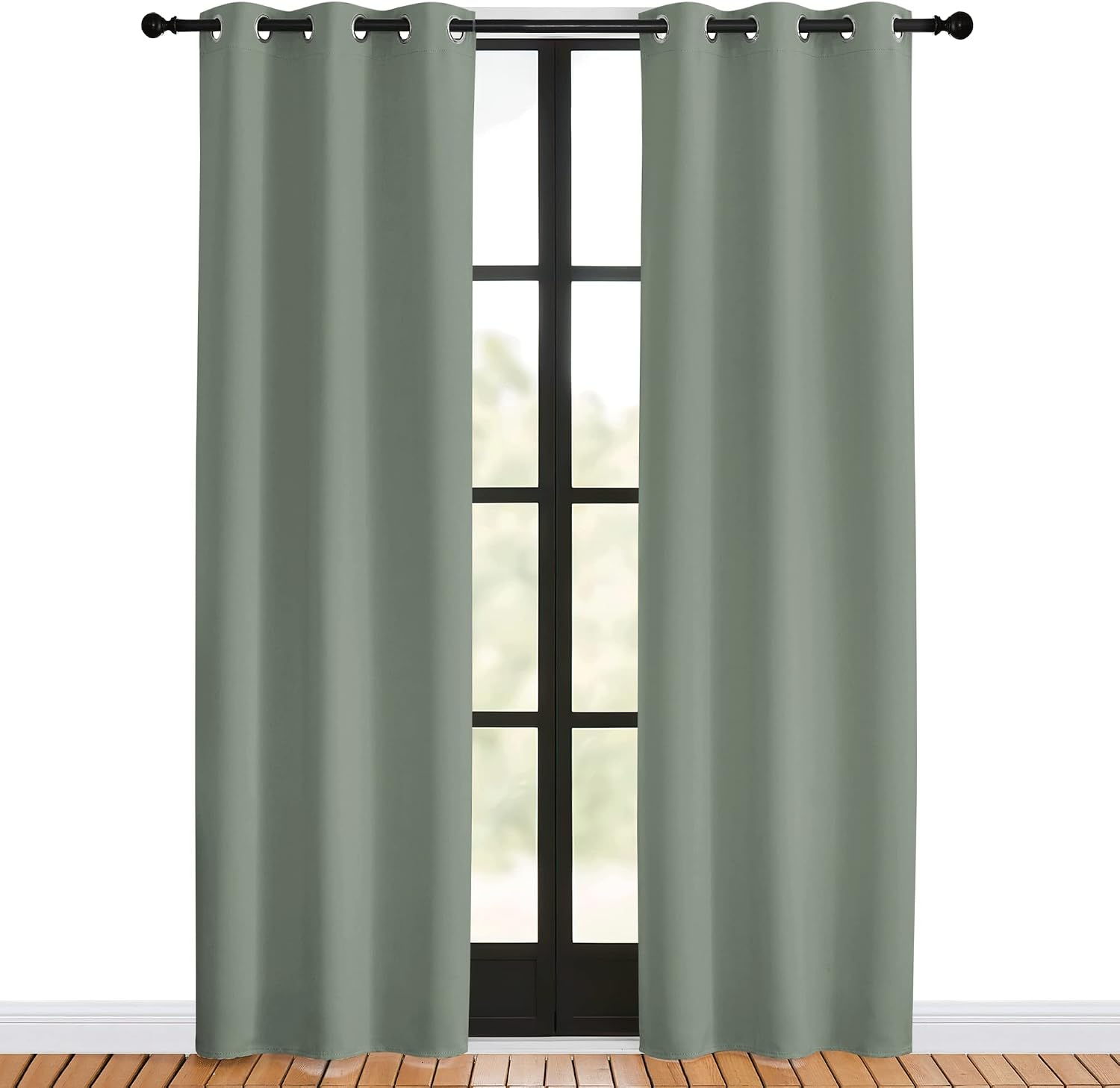 NICETOWN Window Curtain Panels, Greyish Green, 1 Pair, 34 by 80-inch, Thermal Insulated Solid Grommet Blackout Draperies/Drapes for Basement