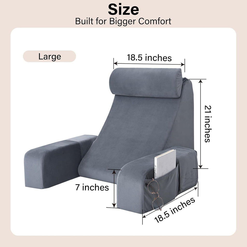 ENITYA Reading Pillow with Arms for Bed Support, 21" Large Back Support Pillow for Sitting up, Wedge Pillow for Reclining, Watching TV…