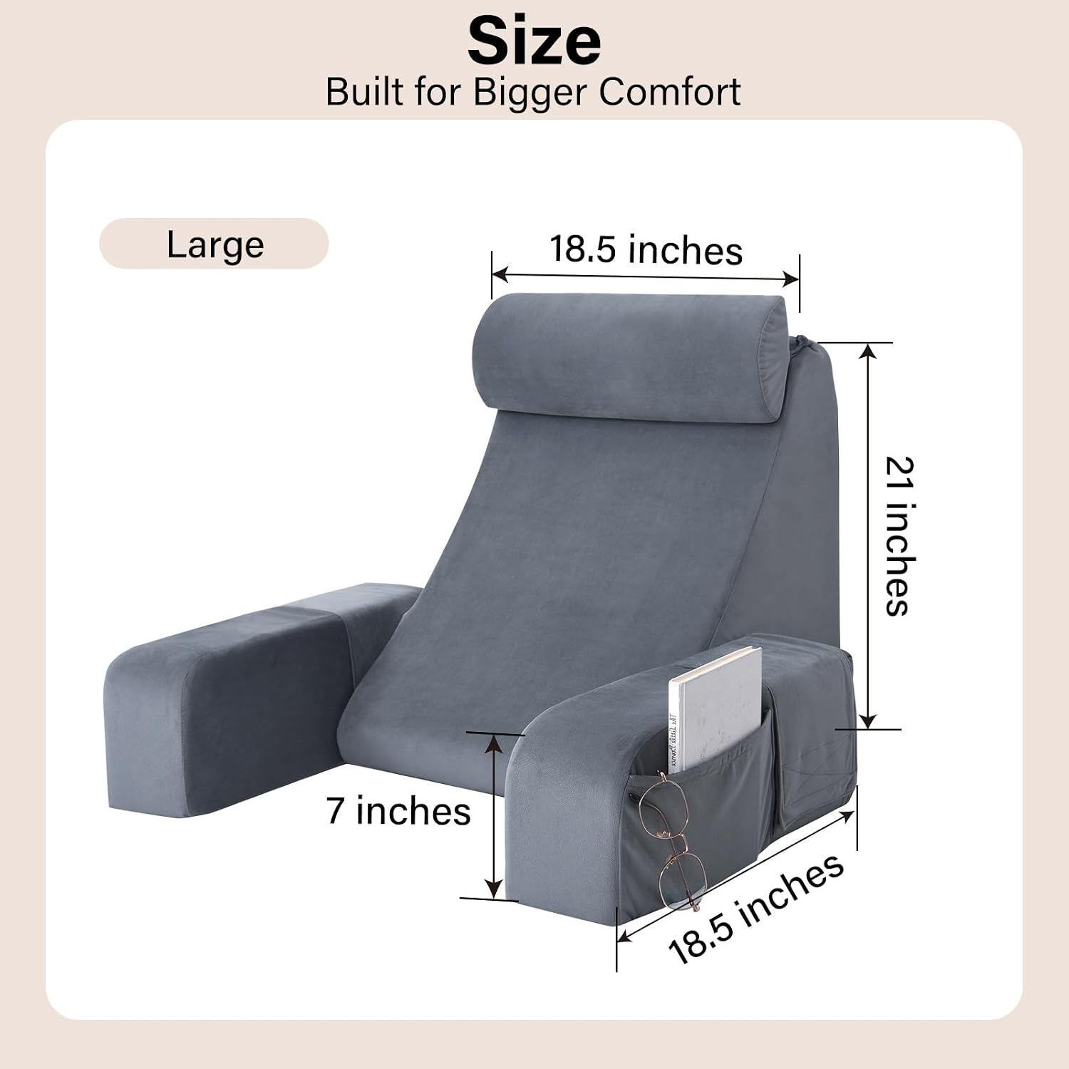 ENITYA Reading Pillow with Arms for Bed Support, 21" Large Back Support Pillow for Sitting up, Wedge Pillow for Reclining, Watching TV…