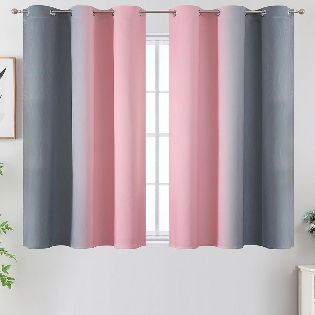 Estelartextiler Pink and Grey Blackout Curtains 45 inches Long, Ombre Full Room Darkening Window Curtains for Living Room, Grommet Thermal In…