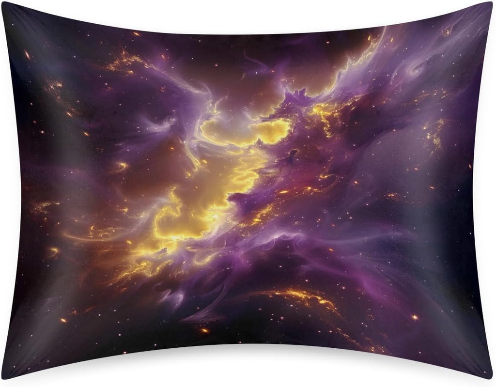 Satin Pillowcase for Hair and Skin Purple Gold Galaxy Abstract Soft Silk Pillow Case with Envelope Closure Cooling Pillow Cases Slip…