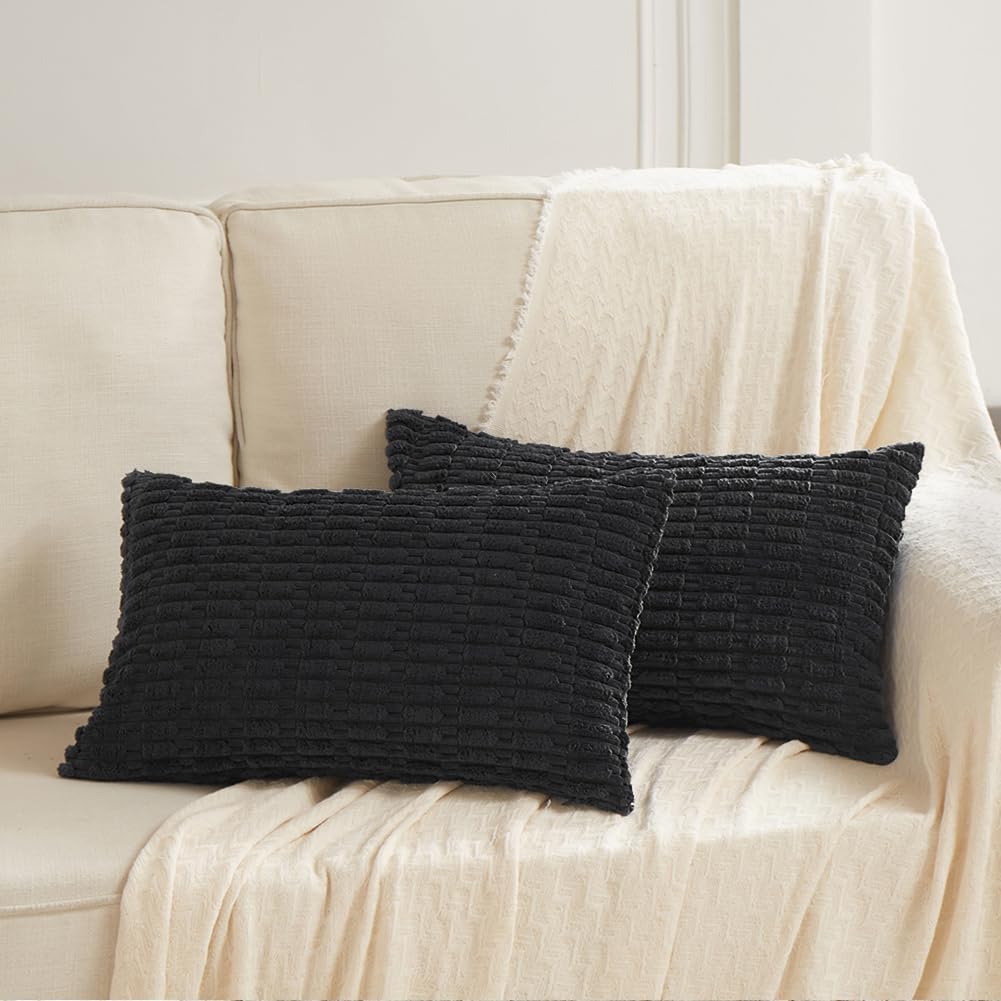 Fancy Homi Decorative Throw Pillow Covers for Bed Couch Bedroom Bench, Soft Corduroy Solid Pillow Case, Rustic Farmhouse Boho Room…