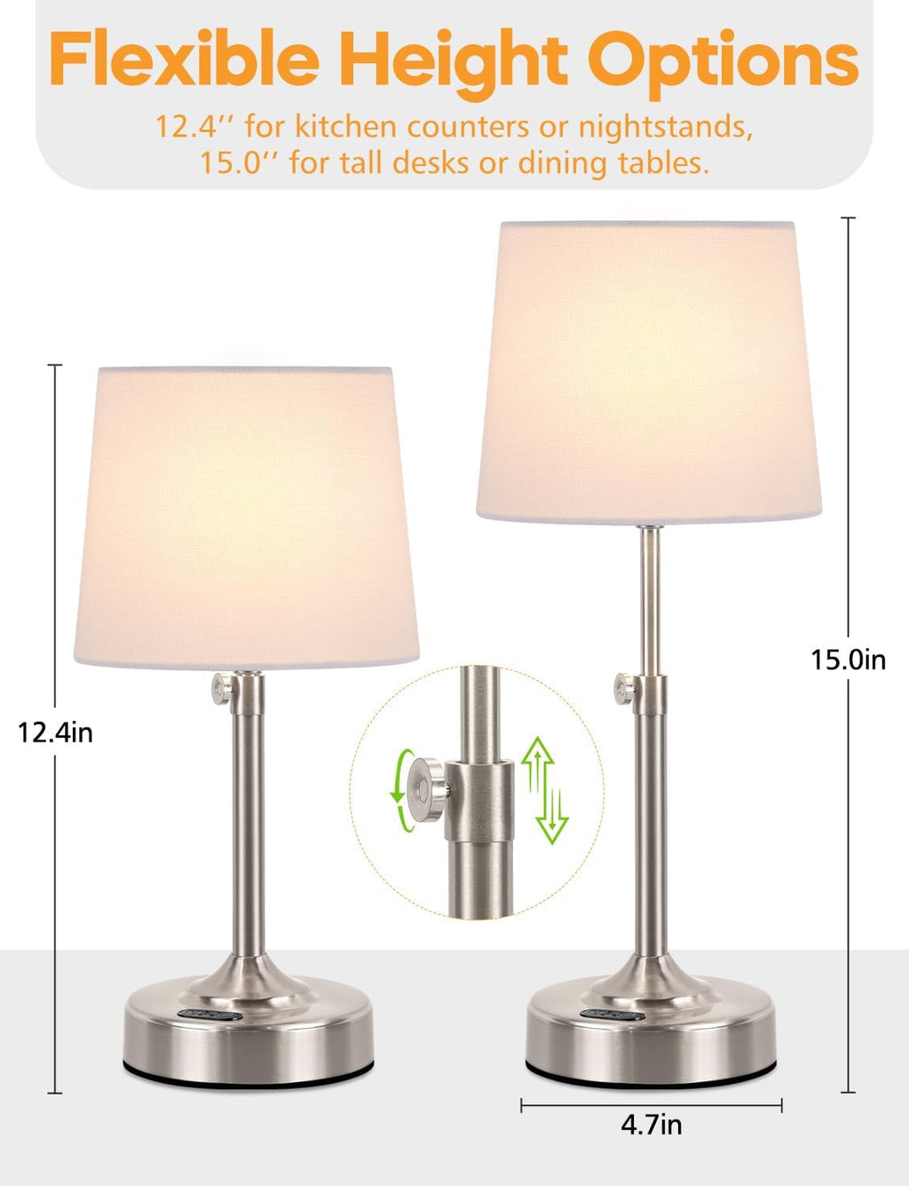 Height Adjustable Cordless Table Lamp with 2H/4H/6H Timer, Rechargeable Battery Operated Lamp Dimmable, Portable Battery Lamp for Camping…