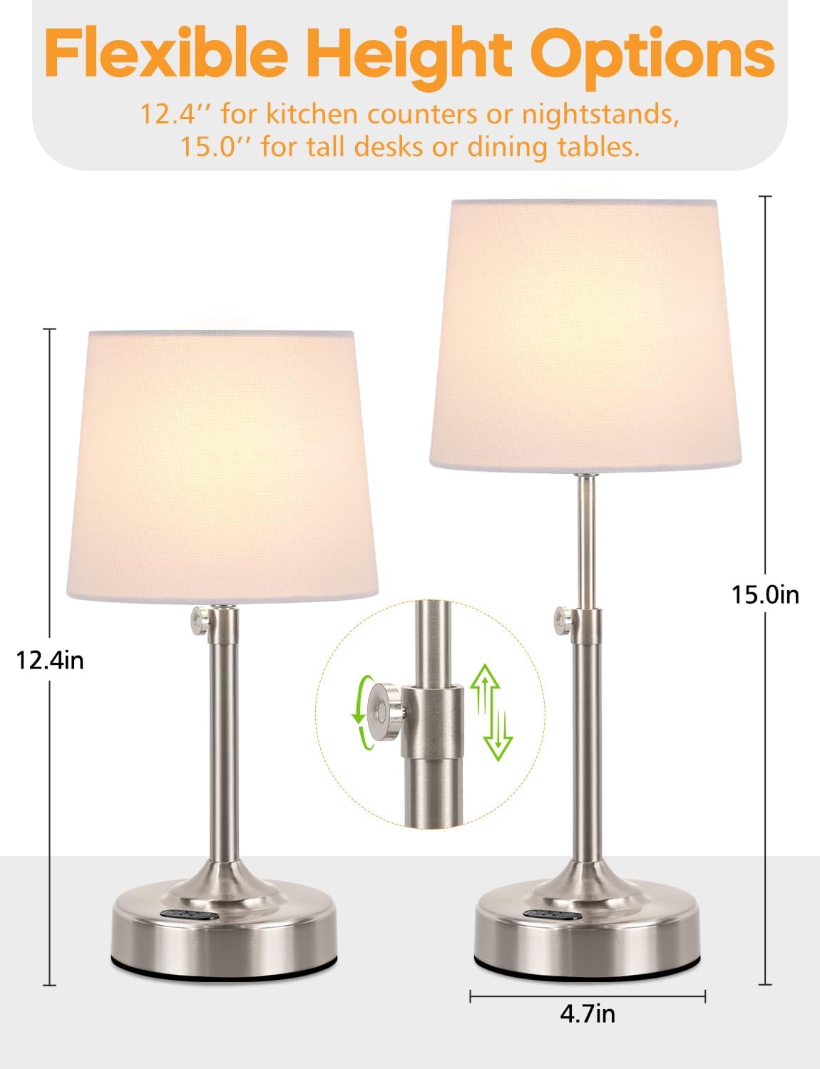 Height Adjustable Cordless Table Lamp with 2H/4H/6H Timer, Rechargeable Battery Operated Lamp Dimmable, Portable Battery Lamp for Camping…