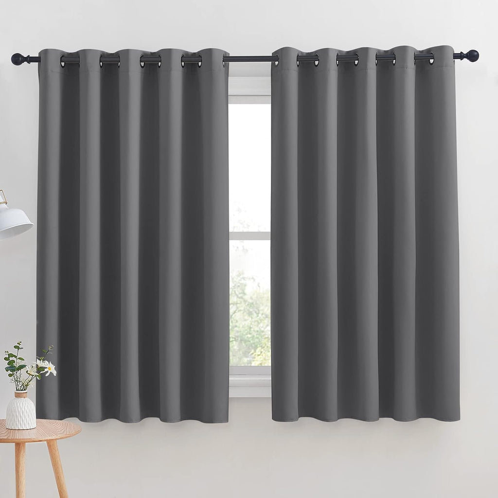 NICETOWN Grey Blackout Curtain Panels for Bedroom, Thermal Insulated Grommet Top Blackout Draperies and Drapes for Basement (2 Panels…