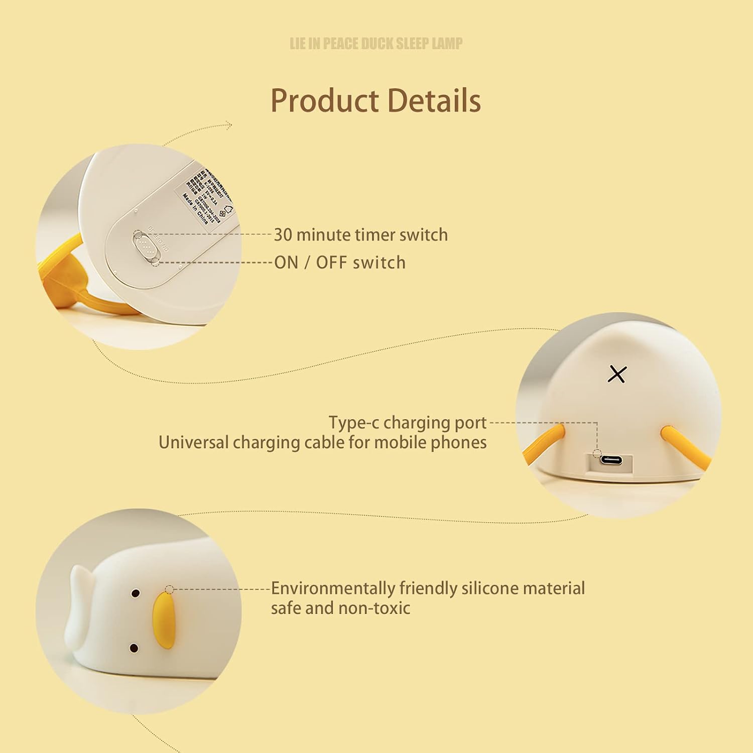 MUID Benson Lying Flat Duck Night Light, LED Squishy Duck Lamp, Cute Light Up Duck, Silicone Dimmable Nursery Nightlight, Rechargeable…