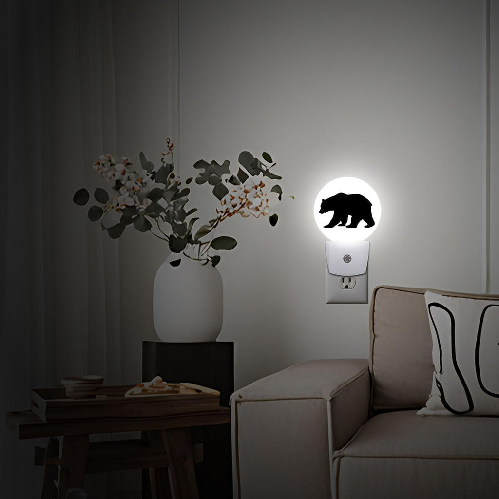 Black Bear Night Light Plug Into Wall Auto Led Sleep Round Lamp for Living Room Hallway Stairs