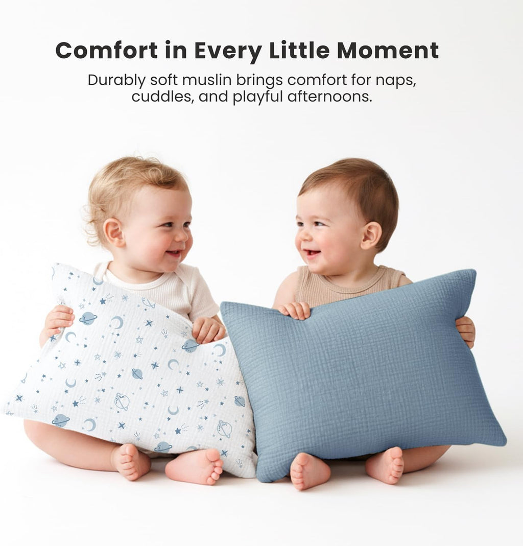 Konssy Muslin Toddler Pillowcase 13"x18", 2 Pack 100% Cotton Toddler Pillow Case for Kids, Boys, Girls, Soft & Snug Fit Baby Pillow Covers…