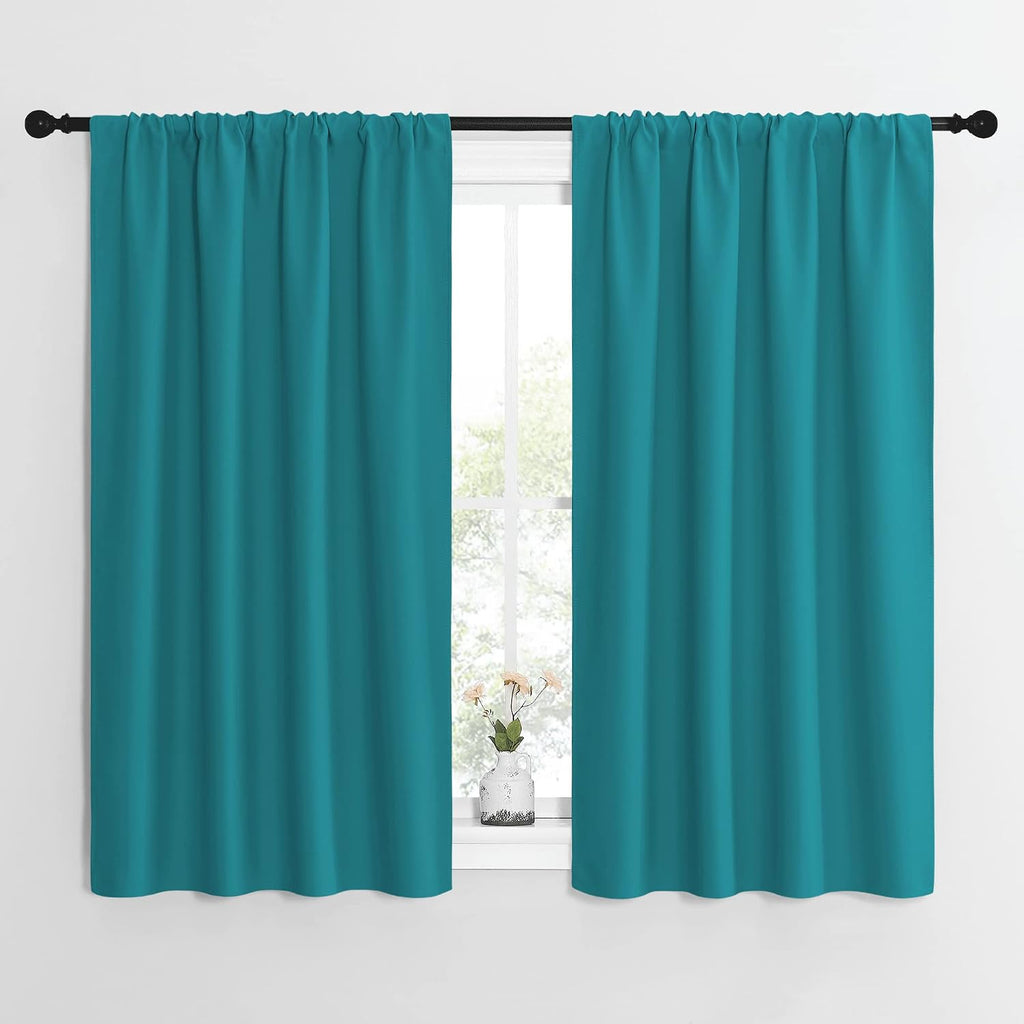 NICETOWN Peacock Blue Blackout Curtains Panels for Window, Thermal Insulated Rod Pocket Blackout Drapes/Draperies for Living Room (2…