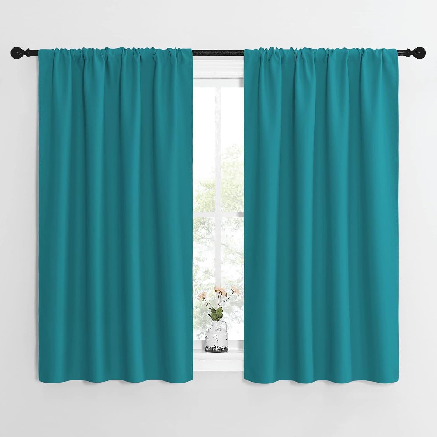NICETOWN Peacock Blue Blackout Curtains Panels for Window, Thermal Insulated Rod Pocket Blackout Drapes/Draperies for Living Room (2…