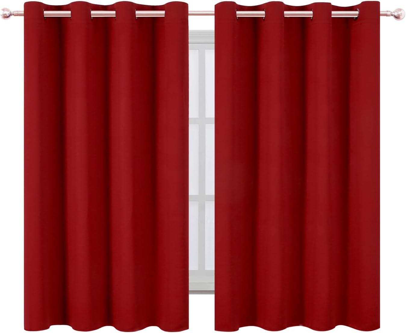 Lemomo Blackout Curtains 66 x 54 Inch Long Red Curtains Set of 2 Panels Room Darkening Curtains for Bedroom and Living Room 54 Inch Red