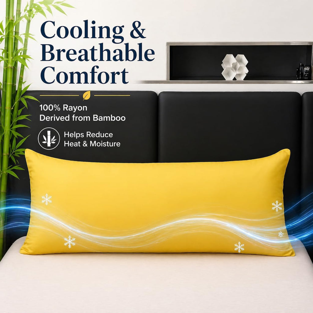 Evolive 100% Rayon Derived from Bamboo Cooling Breathable Body Pillow Cover/Pillowcases 21x54 inches with Hidden Zipper Closure (Yellow, 21…
