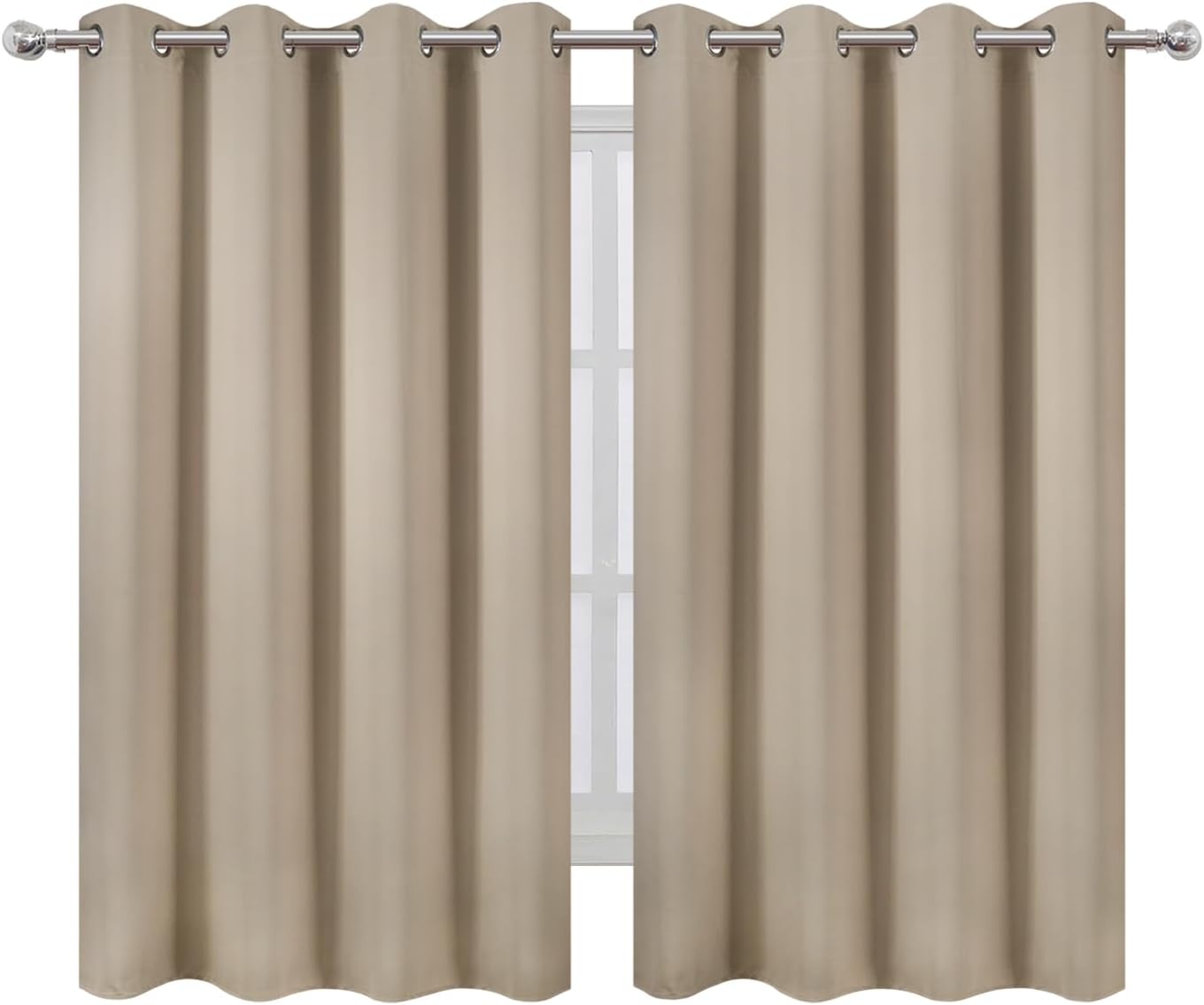 Lemomo Khaki Thermal Blackout Curtains/52 x 54 Inch/Set of 2 Panels Room Darkening Curtains for Bedroom 54 Inch silver