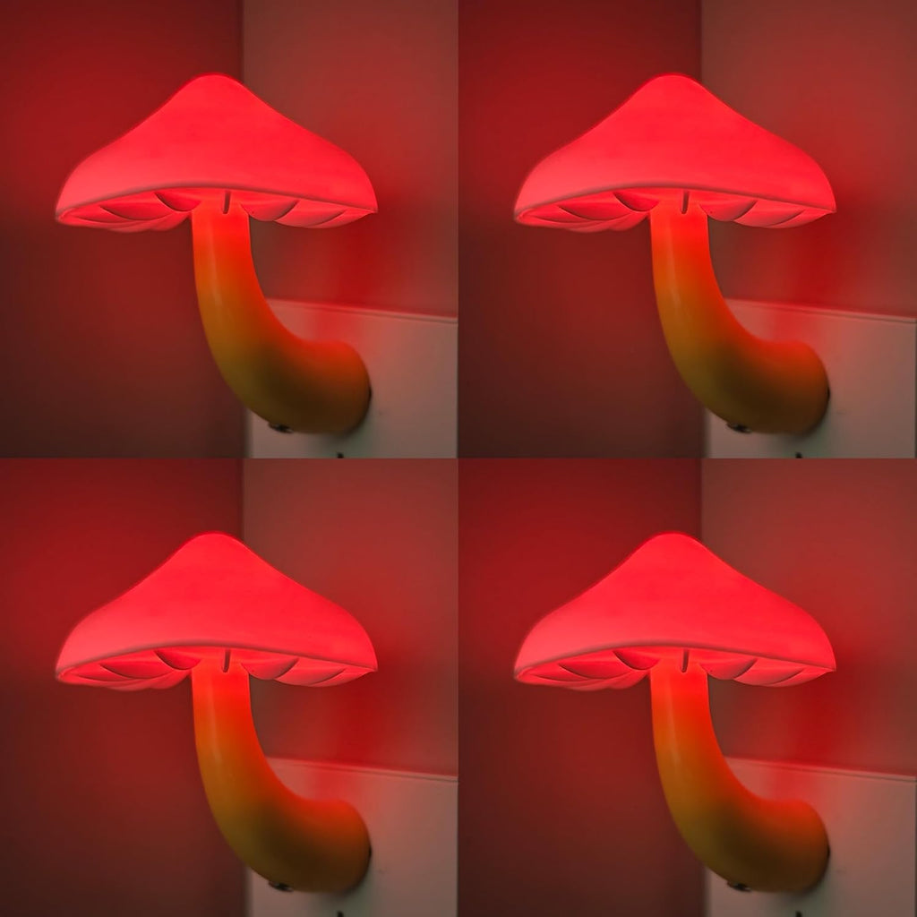 APAKI LED Mushroom Night Light Plug in Lamp, 4 Pack Red Night Lights Plug into Wall, Dusk to Dawn Sensor NightLight for Adults Kids…