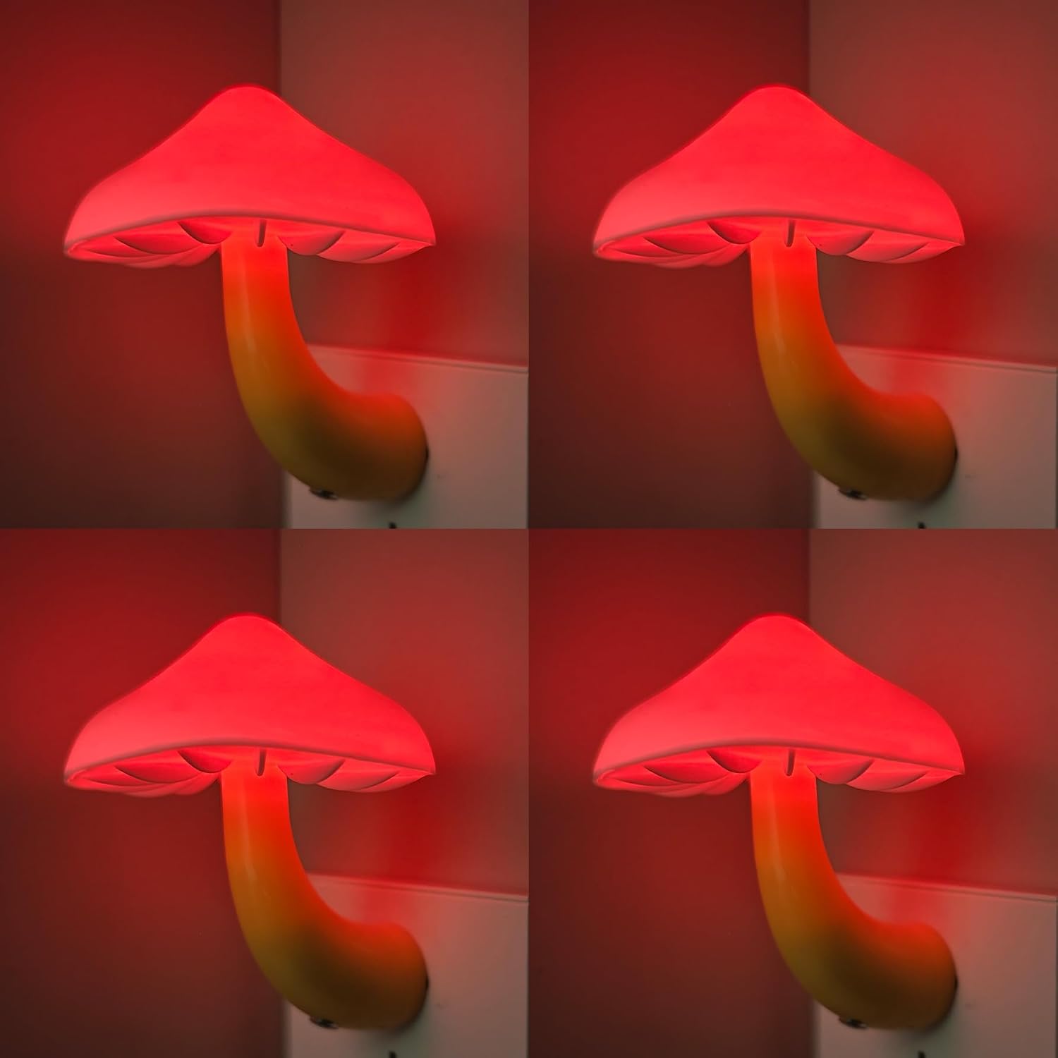 APAKI LED Mushroom Night Light Plug in Lamp, 4 Pack Red Night Lights Plug into Wall, Dusk to Dawn Sensor NightLight for Adults Kids…
