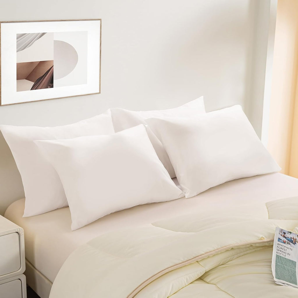 Beitefiber BEITE 4 Pack Pillow Case Protectors King-White 20×36 Inches with Smooth Zipper Design -Comfortable and Skin-Friendly Pillowcase…