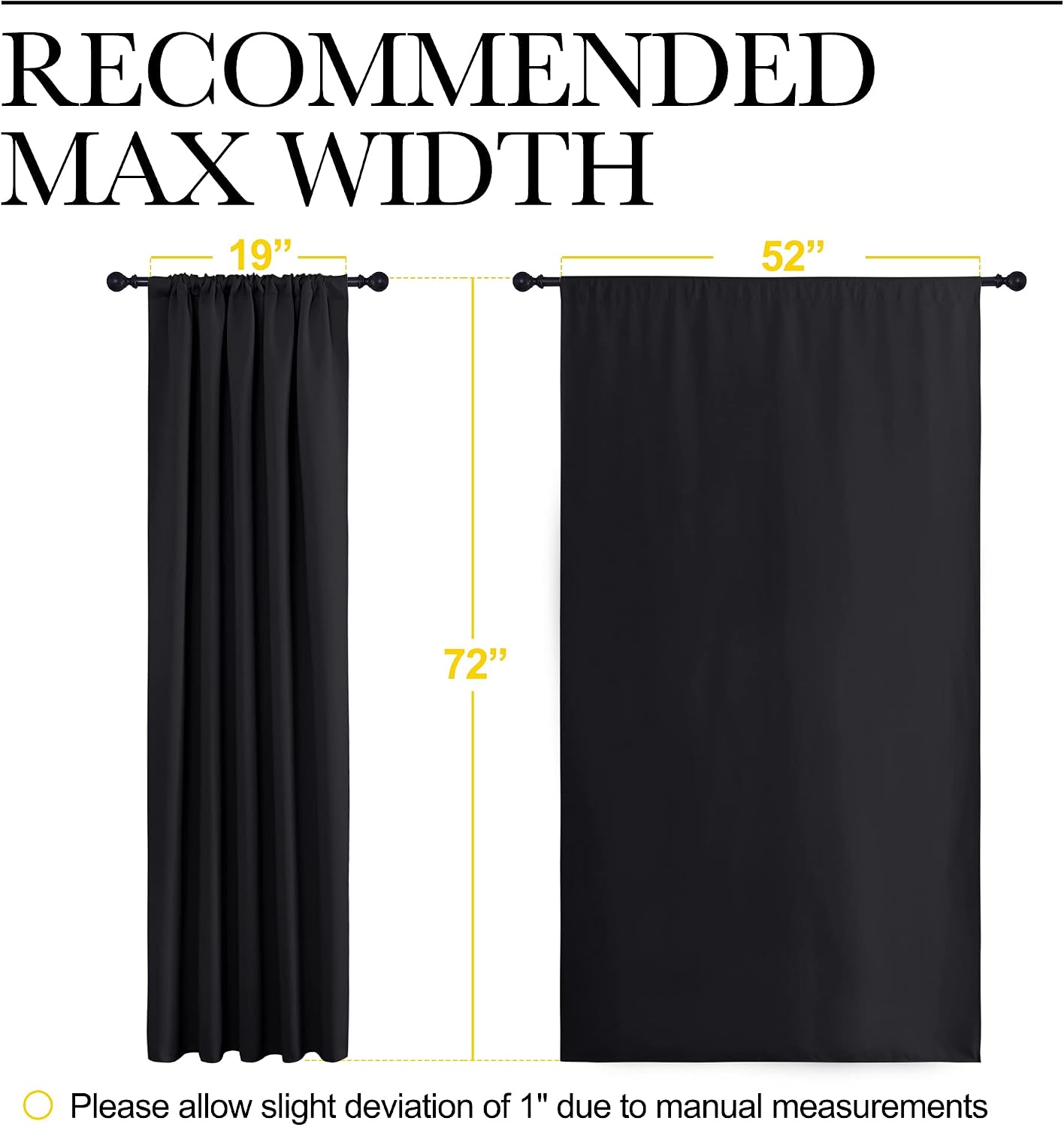 NICETOWN Black Blackout Curtain Blinds - Solid Thermal Insulated Window Treatment Blackout Drapes for Bedroom (2 Panels, 52 inches Wide…