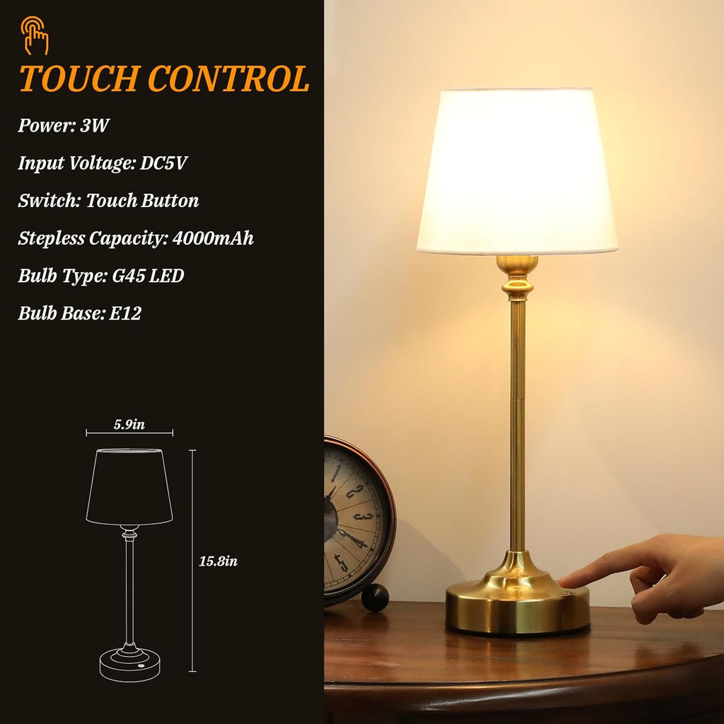 Kakanuo Cordless Table Lamps Rechargeable Set - 2 Pack Gold 4000mAH Battery Operated Lamps for Decor, 3000K Stepless Dimming Touch…