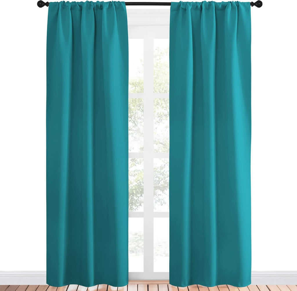 NICETOWN Peacock Blue Blackout Curtains Panels for Window, Thermal Insulated Rod Pocket Blackout Drapes/Draperies for Living Room (2…