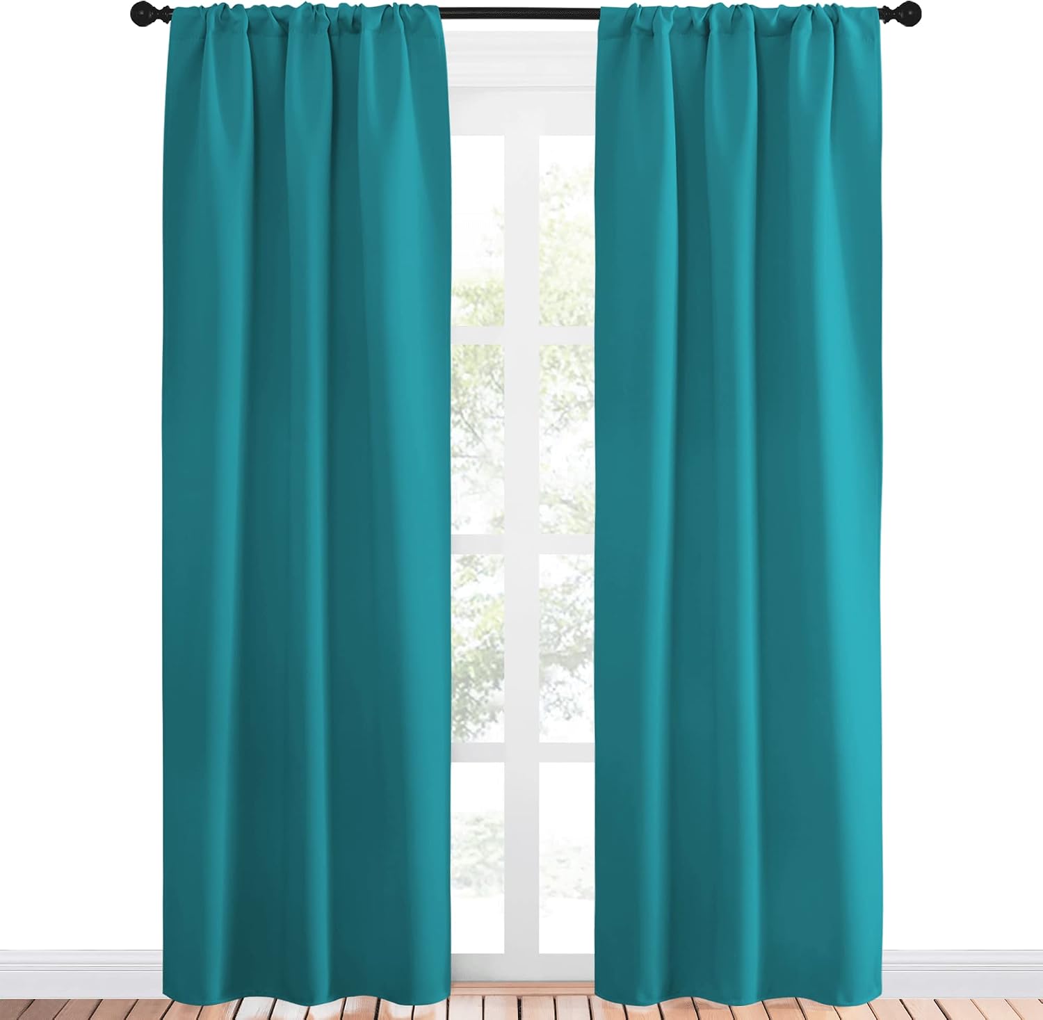 NICETOWN Peacock Blue Blackout Curtains Panels for Window, Thermal Insulated Rod Pocket Blackout Drapes/Draperies for Living Room (2…